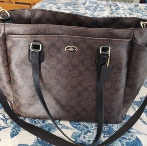 Coach brown leather Diaper Bag with changing pad
